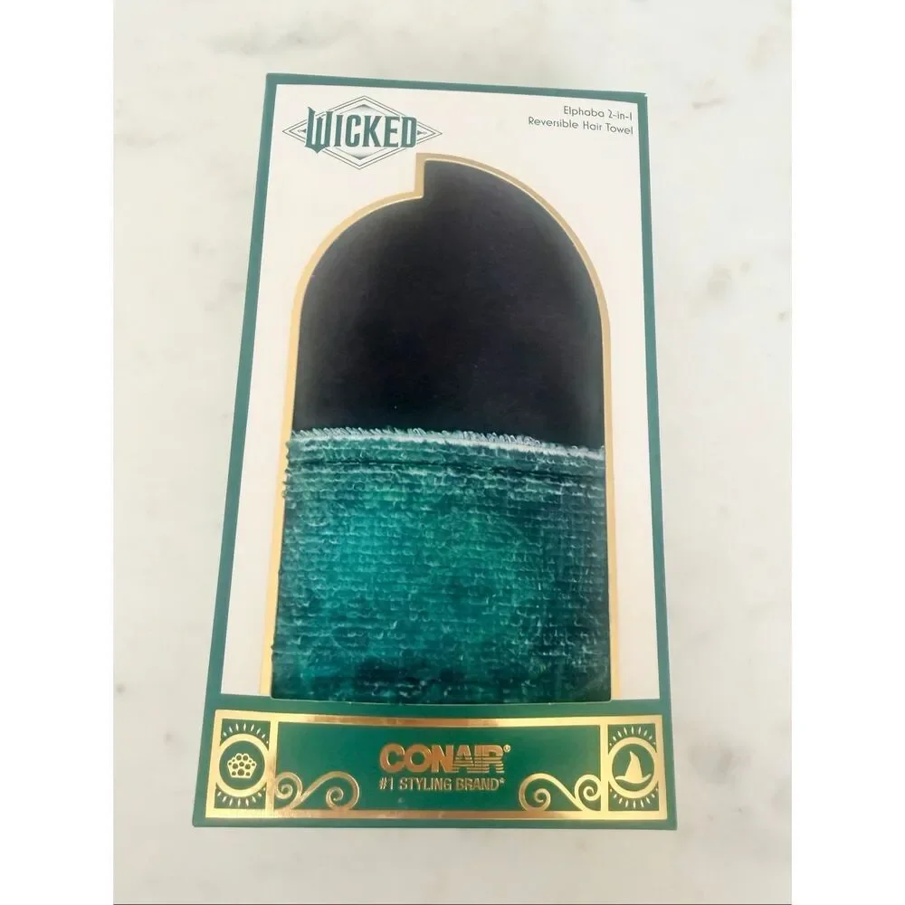 Wicked x Conair 2-in-1 Reversible Microfiber Satin Hair Towel Wrap NWT Elphaba